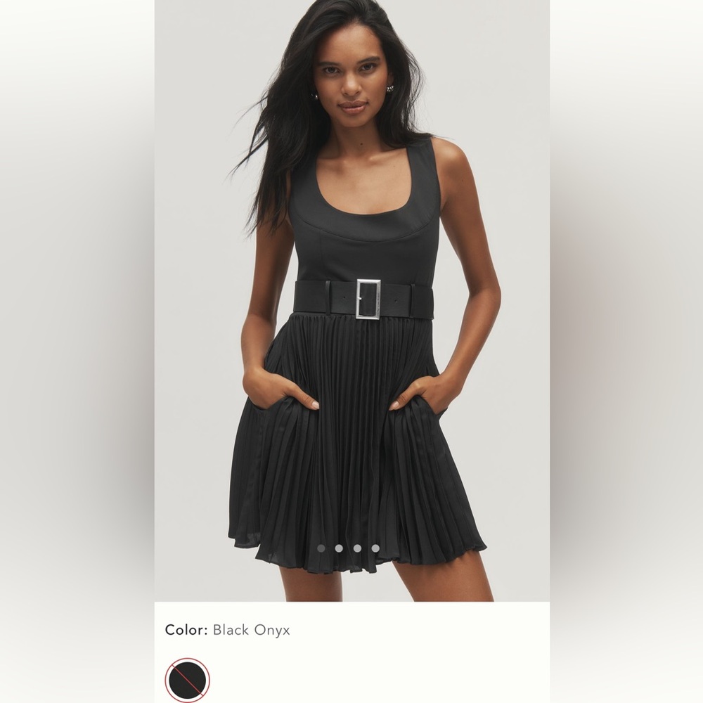 Maeve Onyx Pleated Mini Dress with Belt